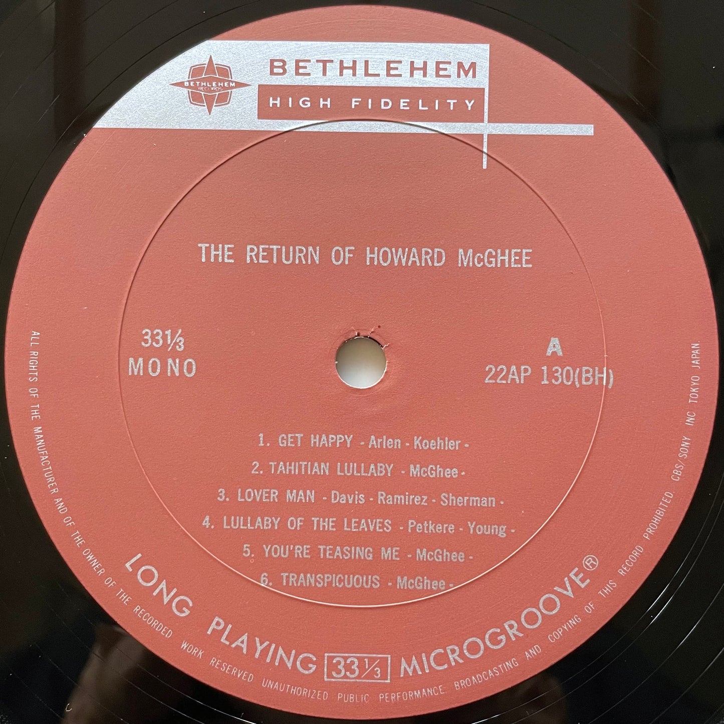 HOWARD McGHEE feat. SAHIB SHIHAB / THE RETURN OF.. on Bethlehem - Japan MONO LP NM 22AP-130 obi