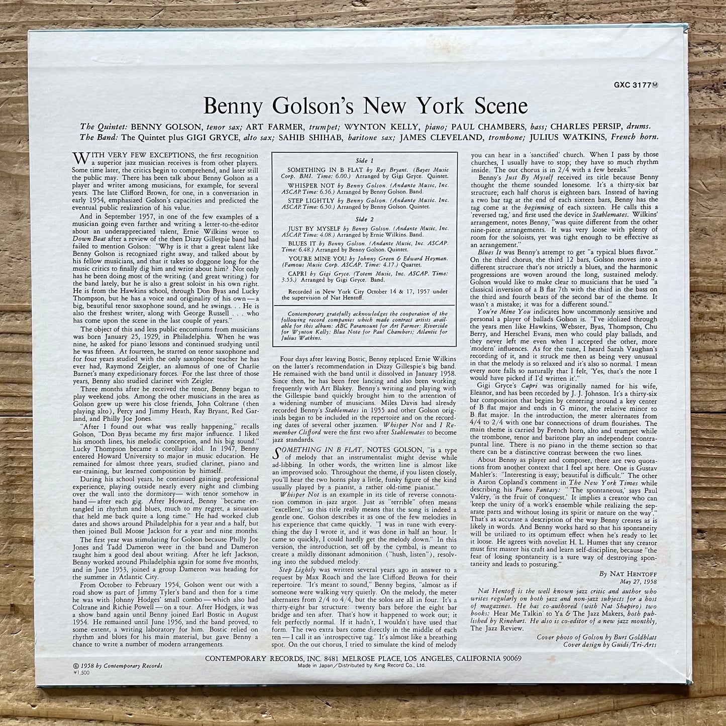 BENNY GOLSON / NEW YORK SCENE on Contemporary - Japan King MONO LP GXC-3177