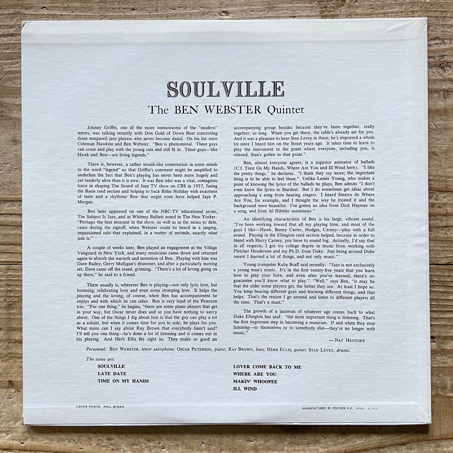 BEN WEBSTER QUINTET / SOULVILLE on Verve - Japan LP MV2583