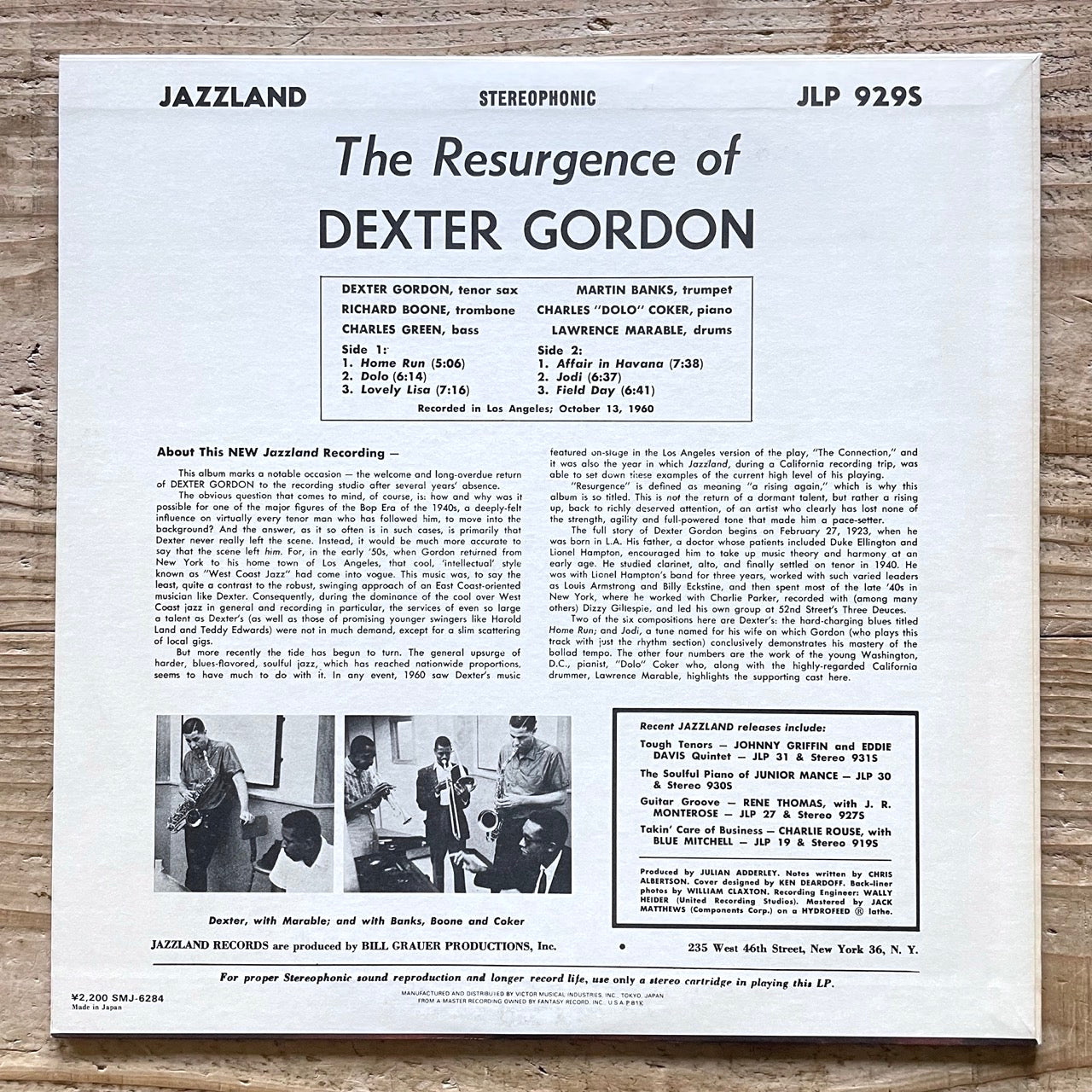DEXTER GORDON / THE RESURGENCE on Jazzland - Japan LP NM SMJ-6284