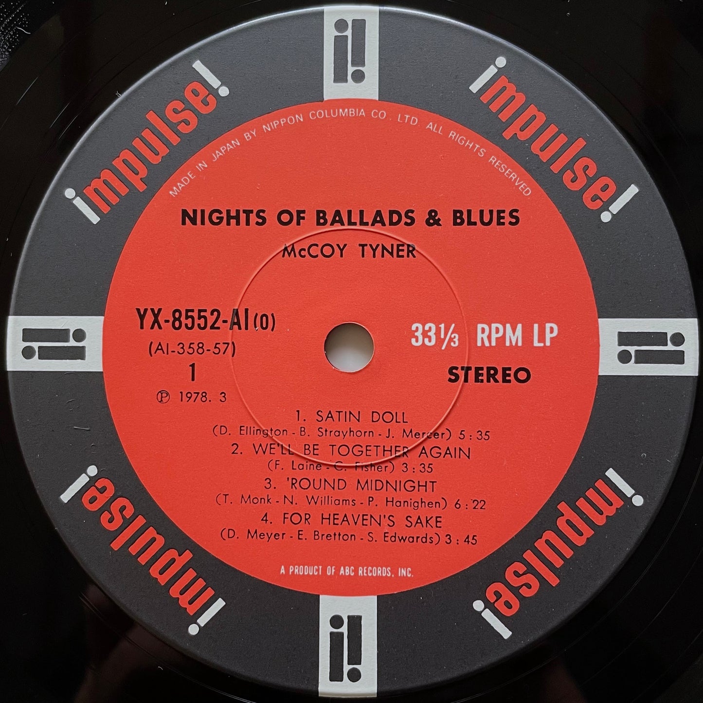 McCOY TYNER / NIGHTS OF BALLADS & BLUES on Impulse - Japan GF LP YX-8552-AI obi