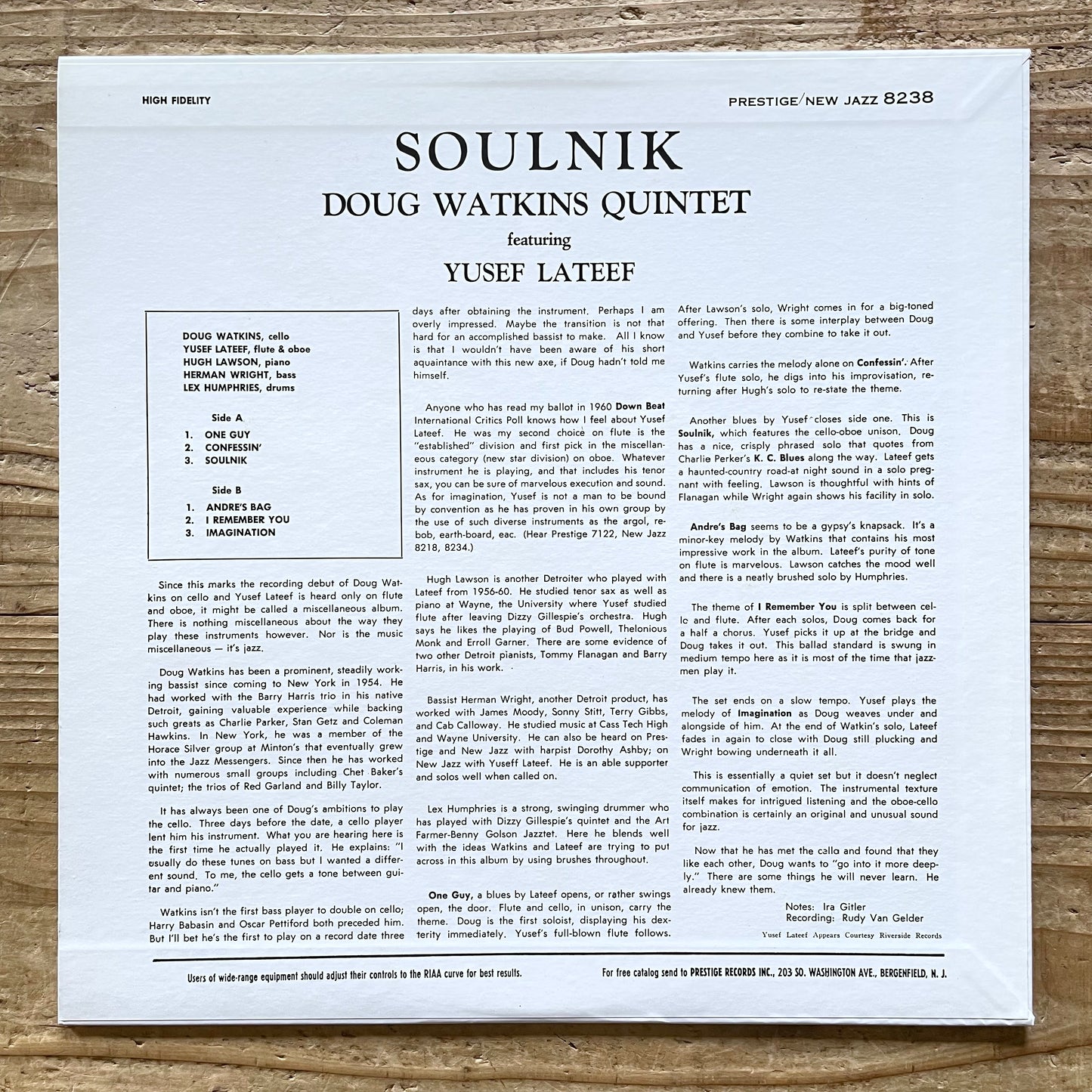 DOUG WATKINS feat. YUSEF LATEEF / SOULNIK on New Jazz - Japan LP NM VIJJ-30075