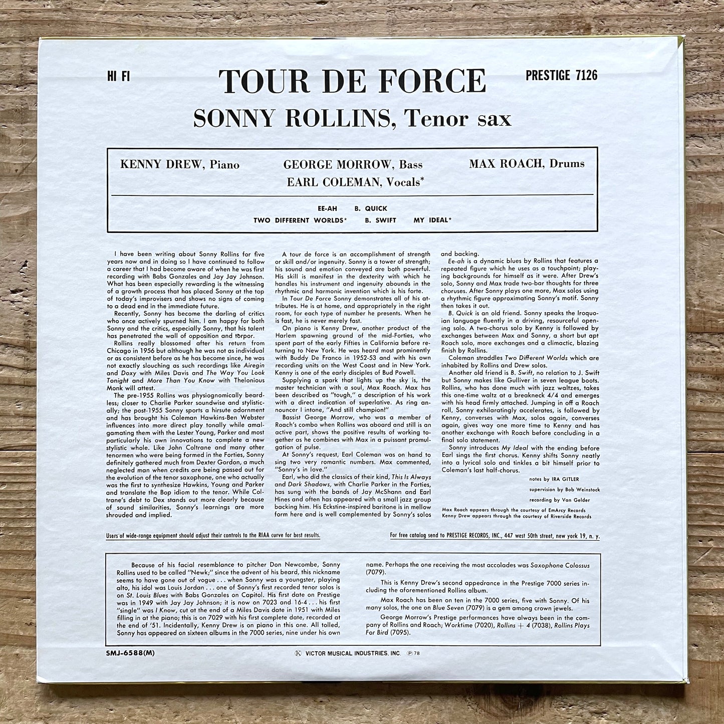 SONNY ROLLINS / TOUR DE FORCE on Prestige - Japan MONO LP SMJ-6588