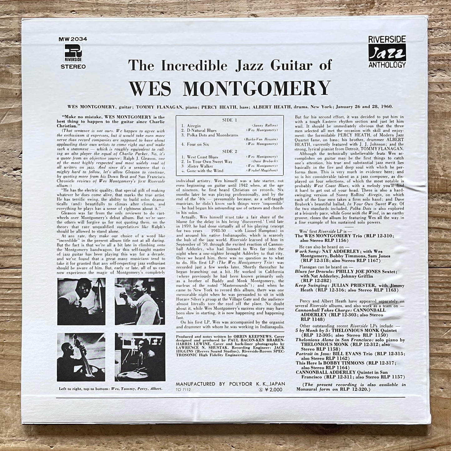 WES MONTGOMERY / THE INCREDIBLE JAZZ GUITAR on Riverside - Japan LP MW-2034