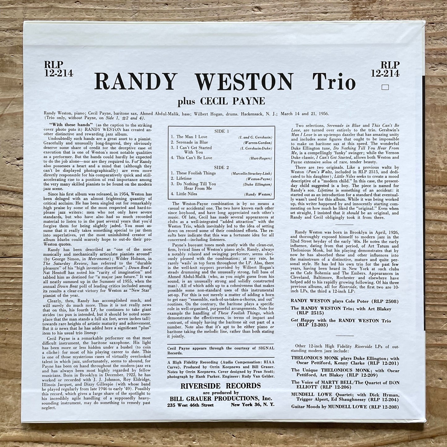 RANDY WESTON TRIO plus CECIL PAYNE / WITH THESE HANDS on Riverside - Japan MONO LP NM VIJJ-30058