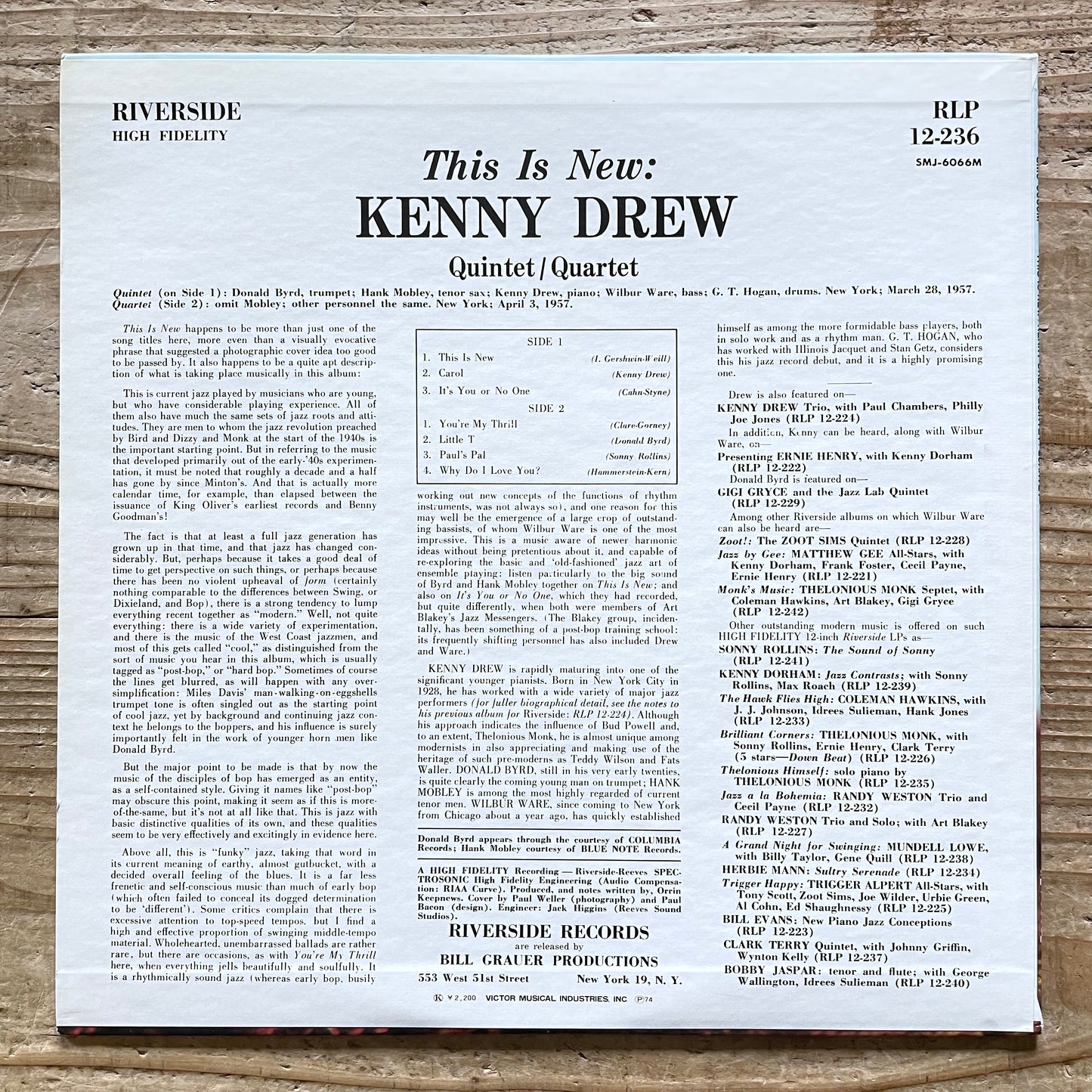 KENNY DREW QUINTET & QUARTET / THIS IS NEW on Riverside - Japan MONO LP NM SMJ-6066 Hank Mobley Donald Byrd