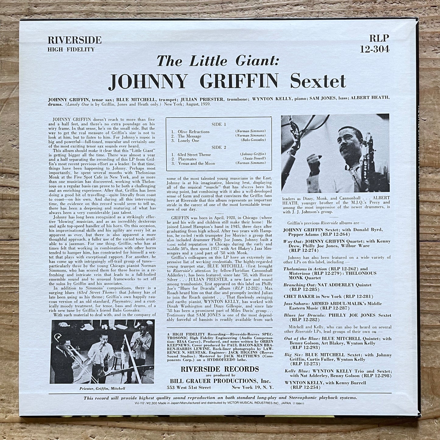 JOHNNY GRIFFIN / A LITTLE GIANT on Riverside - Japan LP NM VIJ-112