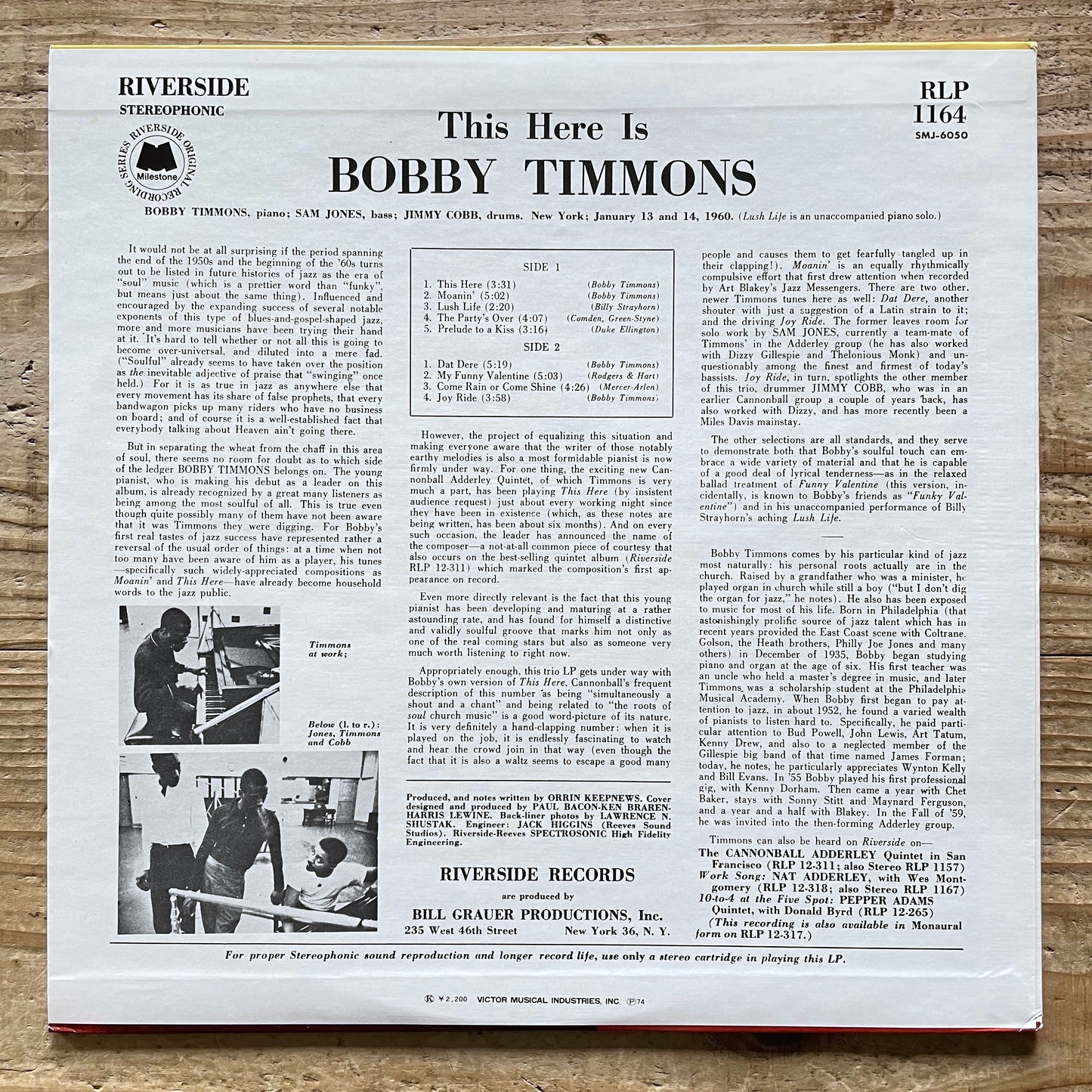 BOBBY TIMMONS / THIS HERE IS on Riverside - Japan LP SMJ-6050