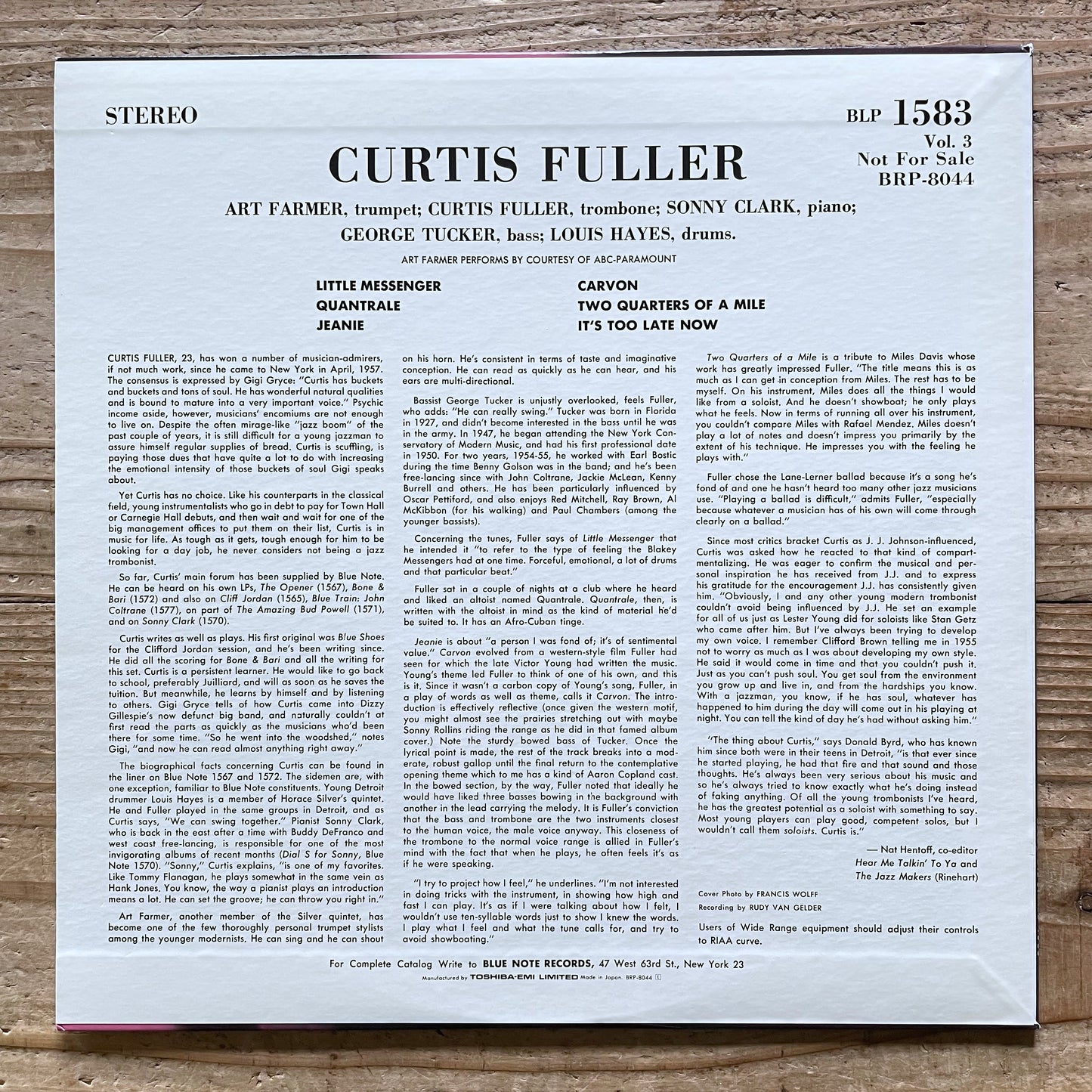 CURTIS FULLER / VOL.3 on Blue Note - Japan Promo only Stereo LP NM BRP-8044