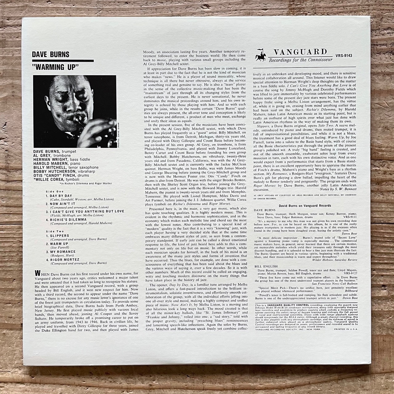 DAVE BURNS / WARMING UP on Vanguard - Japan MONO LP NM Bobby Hutcherson KIJJ-2072