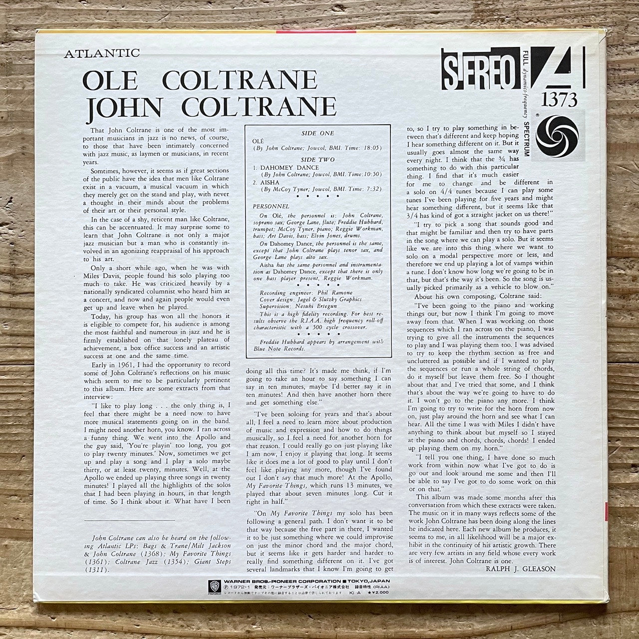 JOHN COLTRANE / OLE on Atlantic - Japan LP P-6052A