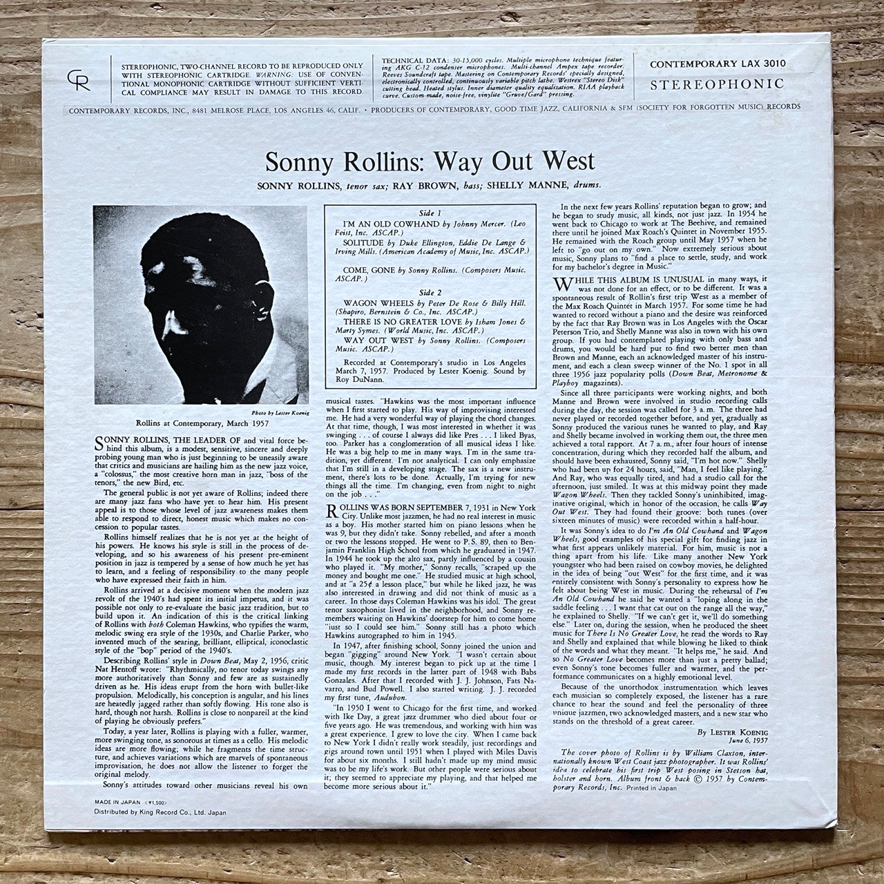 SONNY ROLLINS / WAY OUT WEST on Contemporary - Japan King LP NM LAX-3010