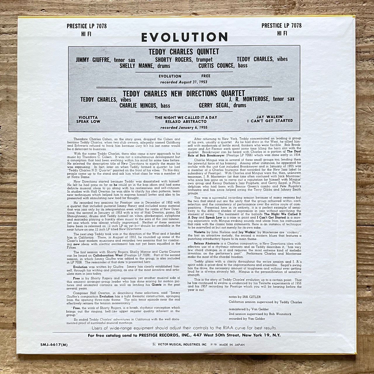 TEDDY CHARLES / EVOLUTION on Prestige - Japan MONO NM LP SMJ-6617