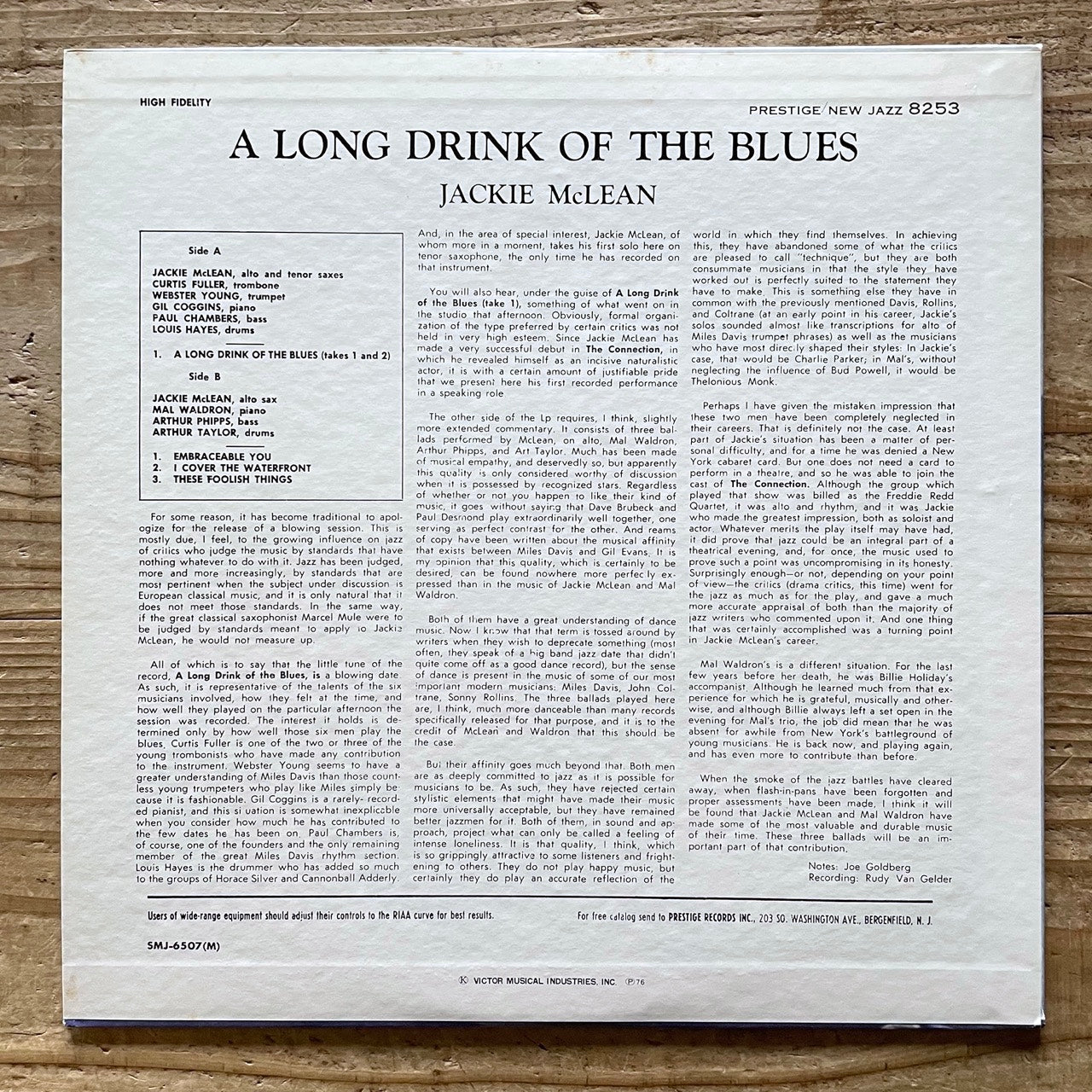 JACKIE McLEAN / A LONG DRINK OF THE BLUES on Prestige - Japan MONO LP SMJ-6507