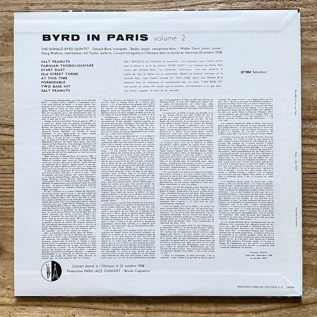 DONALD BYRD QUINTET / PARISIAN THOROUGHFARE on French Brunswick - Japan Polydor LP NM SGD-52