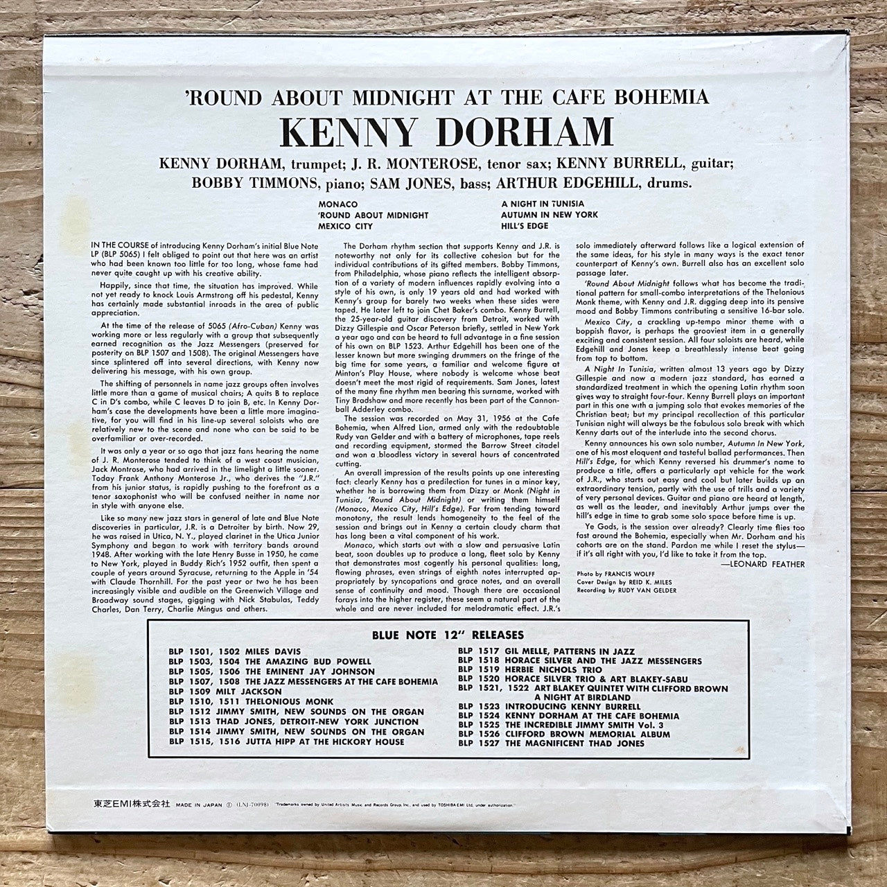 KENNY DORHAM / 'ROUND ABOUT MIDNIGHT AT THE CAFE BOHEMIA - Japan Blue Note LP LNJ-70098
