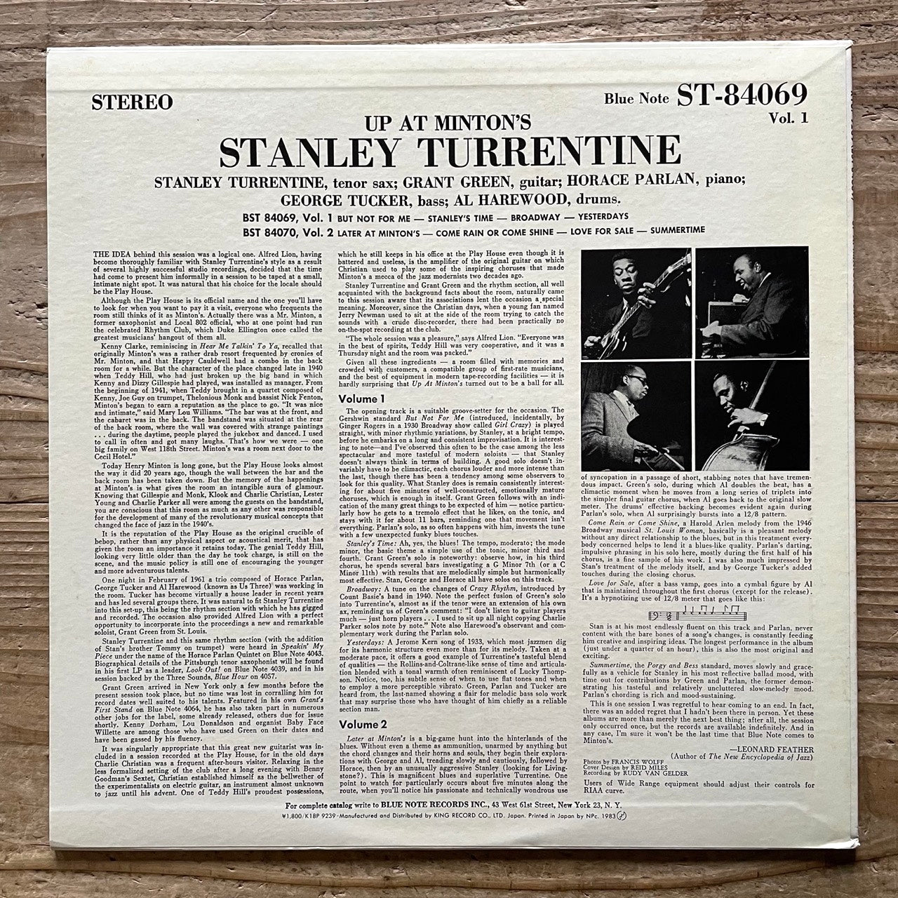 STANLEY TURRENTINE / UP AT MINTON'S VOL.1 on Blue Note - Japan King LP K18P-9239