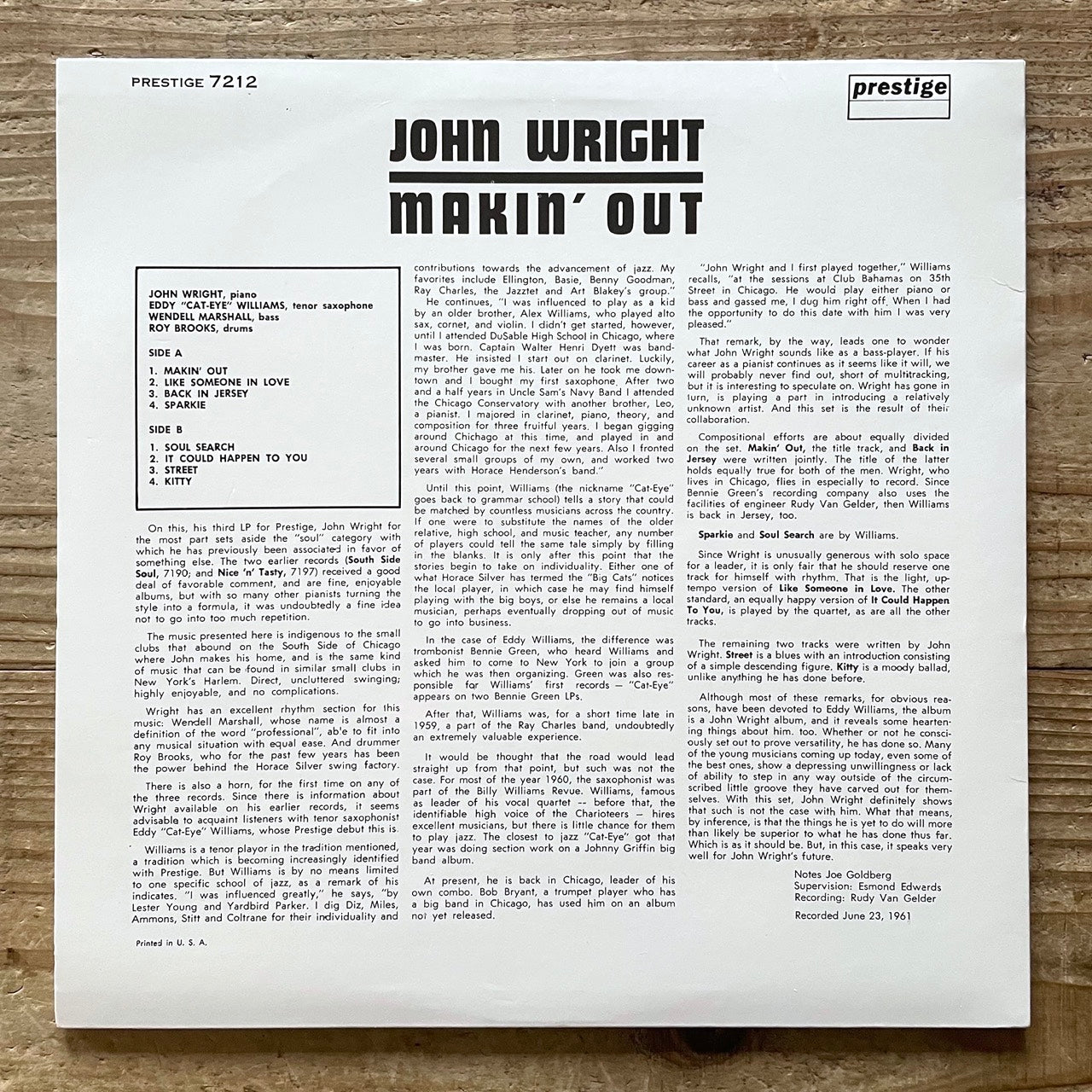 JOHN WRIGHT / MAKIN' OUT on Prestige - Japan LP NM WWLJ-7039 obi