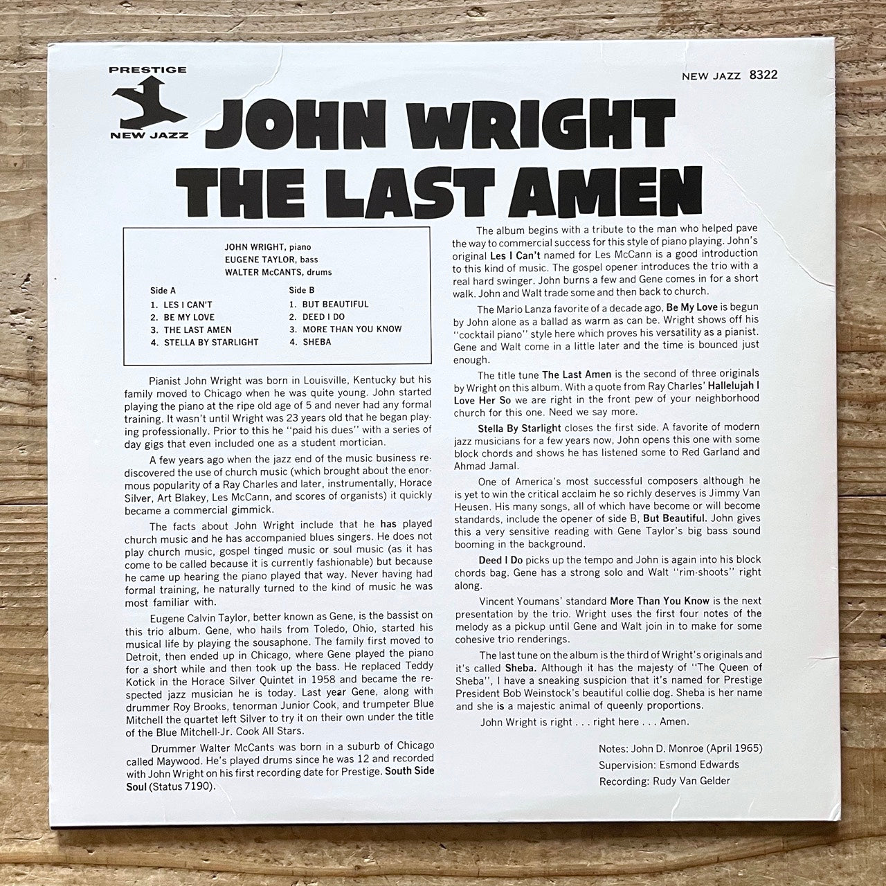 JOHN WRIGHT / THE LAST AMEN on NEW JAZZ - Japan LP NM WWLJ-7029