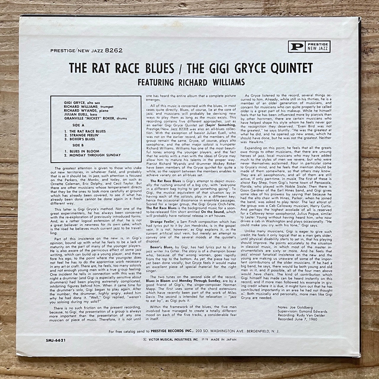 GIGI GRYCE QUINTET / RAT RACE BLUES on New Jazz - Japan Prestige LP SMJ-6621