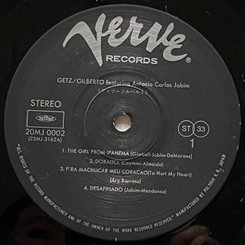 STAN GETZ - JOAO GILBERTO / GETZ/GILBERTO on Verve - Japan Gatefold LP 20MJ-0002