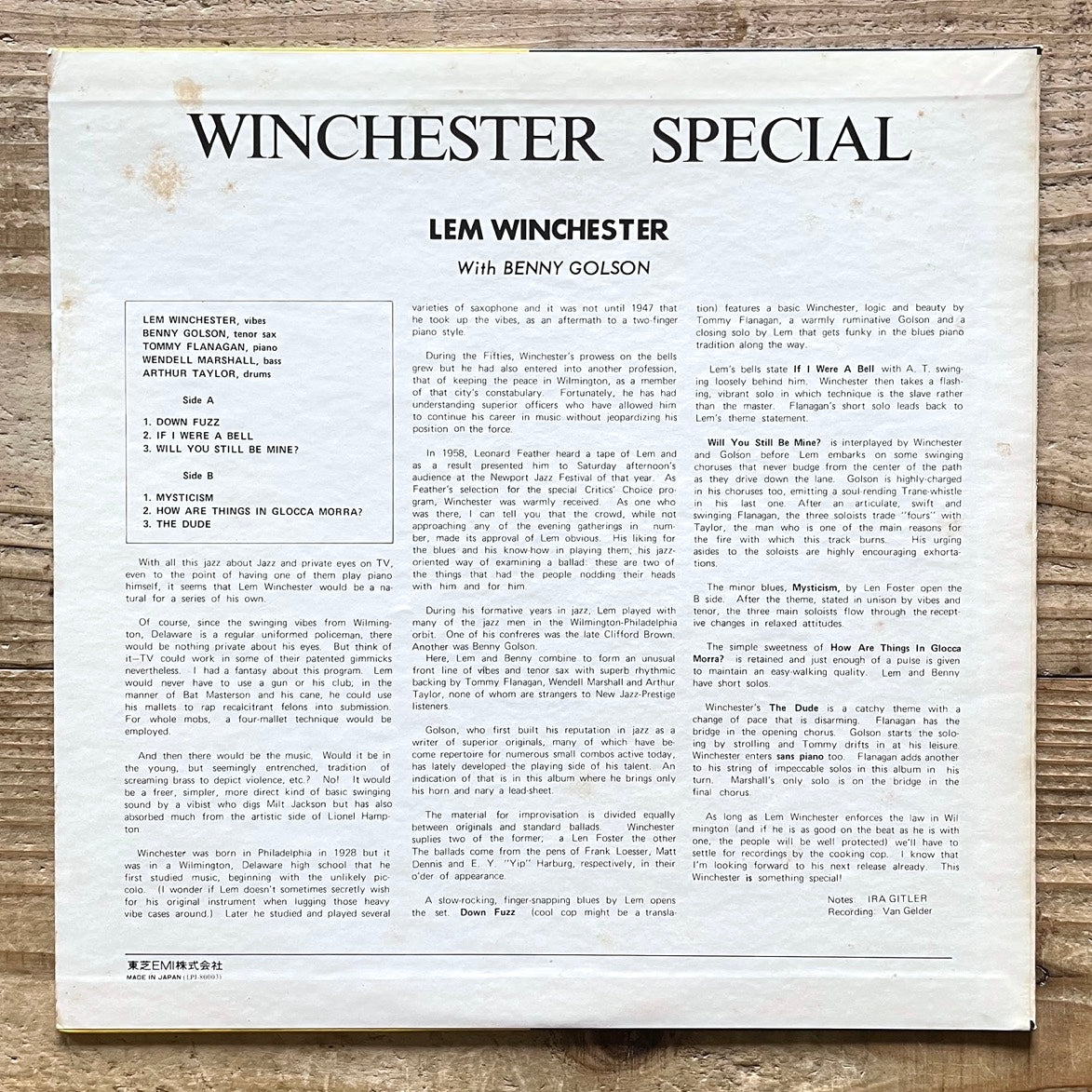 LEM WINCHESTER with BENNY GOLSON / WINCHESTER SPECIAL on New Jazz - Japan Prestige LP LPJ-80003
