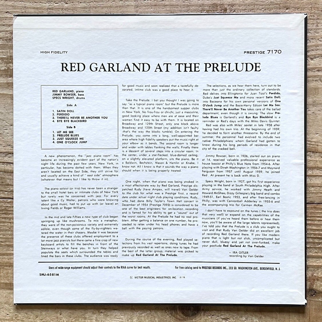 RED GARLAND TRIO / AT THE PRELUDE on Prestige - Japan MONO LP SMJ-6581