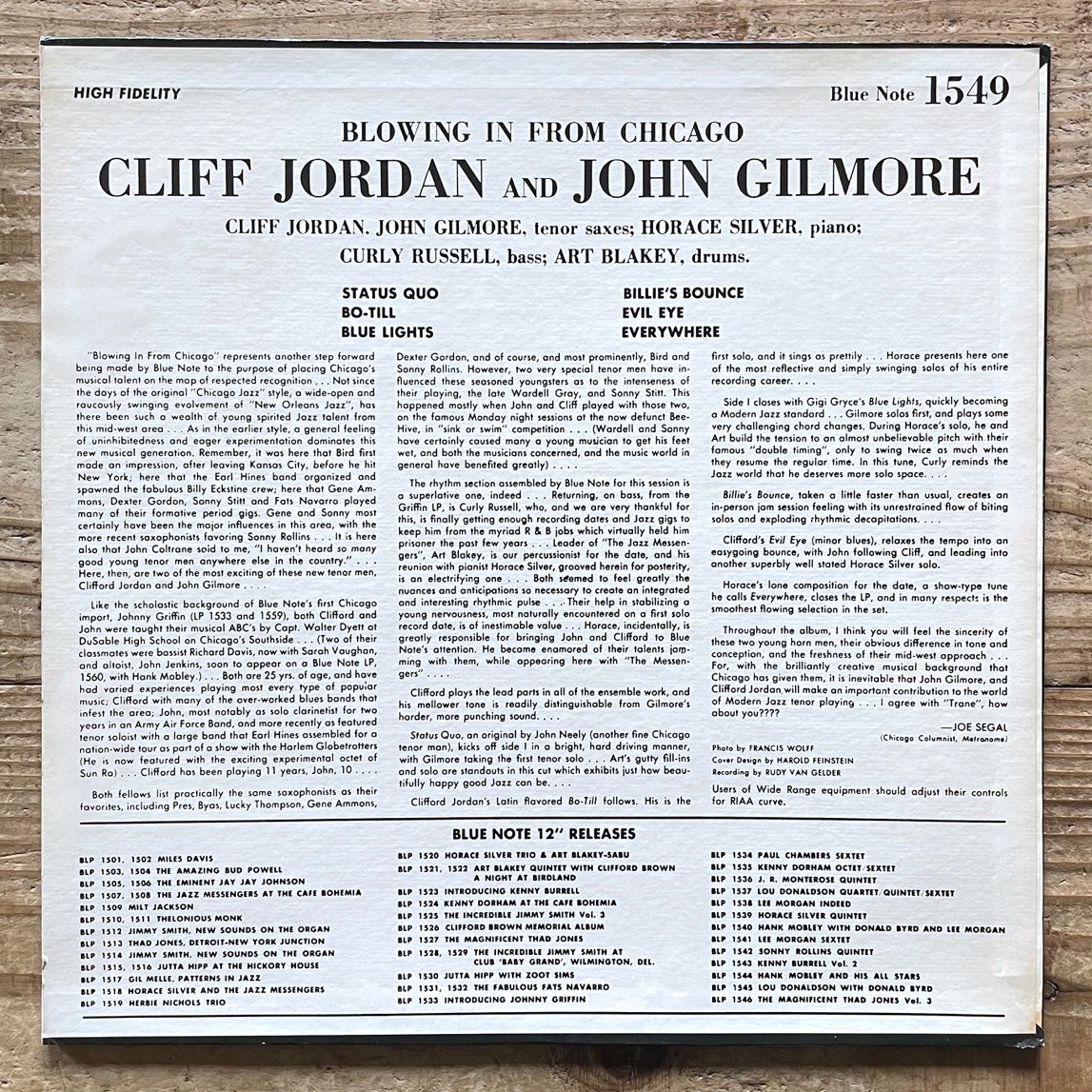 CLIFF JORDAN and JOHN GILMORE / BLOWING IN FROM CHICAGO on Blue Note - US UA MONO LP BLP1549