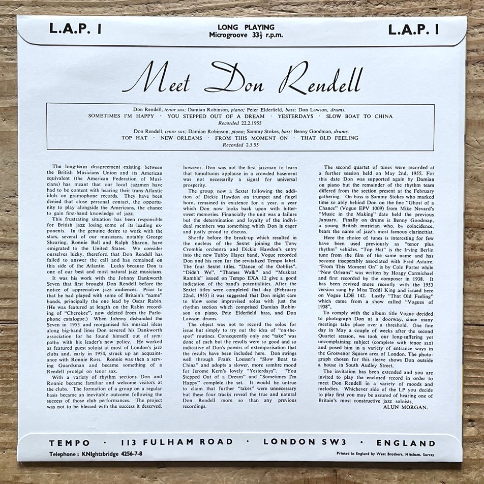 DON RENDELL QUARTET / MEET DON RENDELL on UK Tempo 10" - Japan Sawano reissue NM