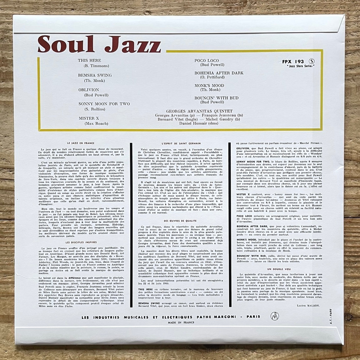 GEORGES ARVANITAS QUINTET / SOUL JAZZ on French Columbia - Heavy Vinyl reissue LP NM FPX193