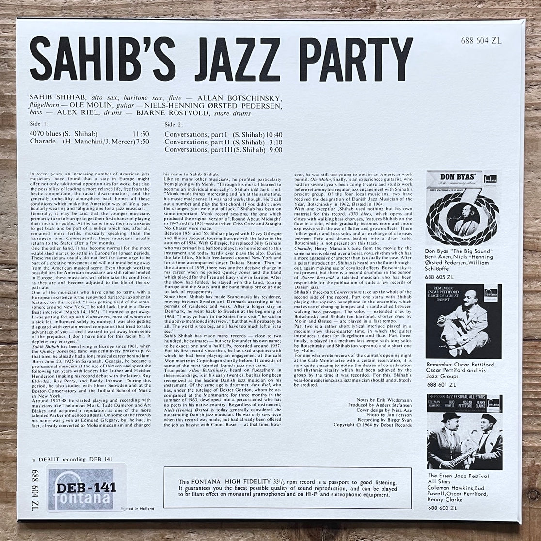 SAHIB SHIHAB / SAHIB'S JAZZ PARTY on Danish Debut - Japan 200g THLP-104 obi