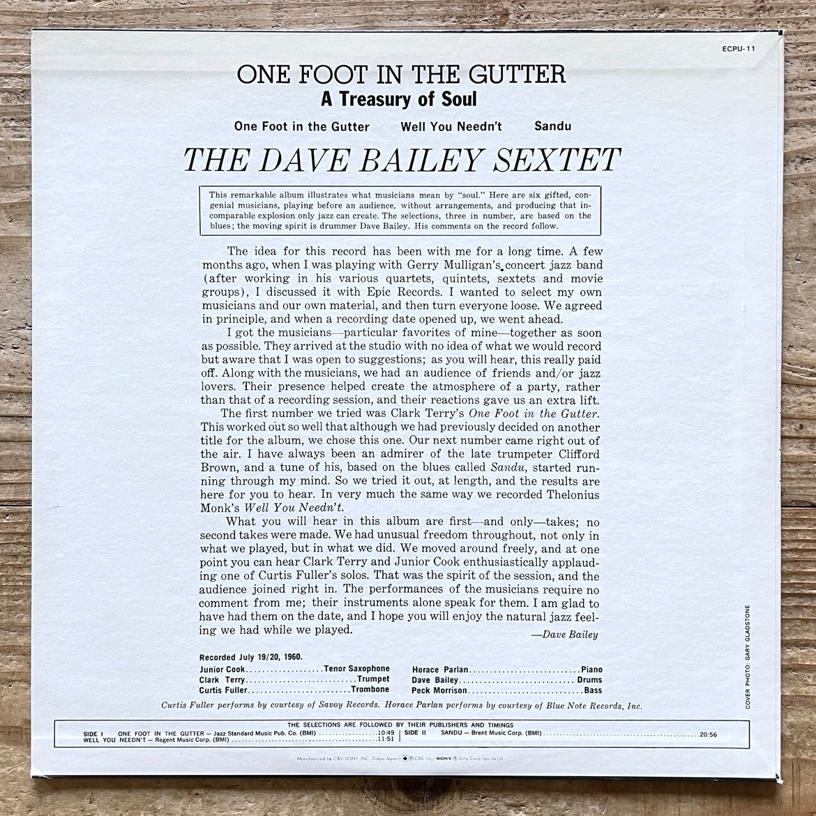 DAVE BAILEY SEXTET / ONE FOOT IN THE GUTTER on Epic - Japan LP ECPU-11