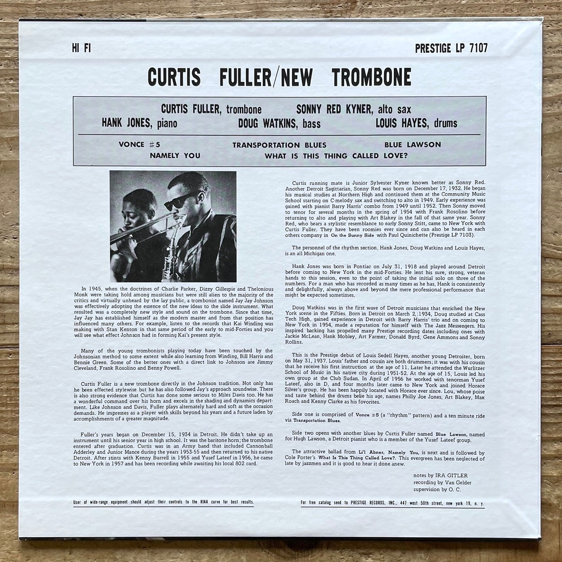 CURTIS FULLER / NEW TROMBONE on Prestige - Japan MONO LP NM VIJJ-30031