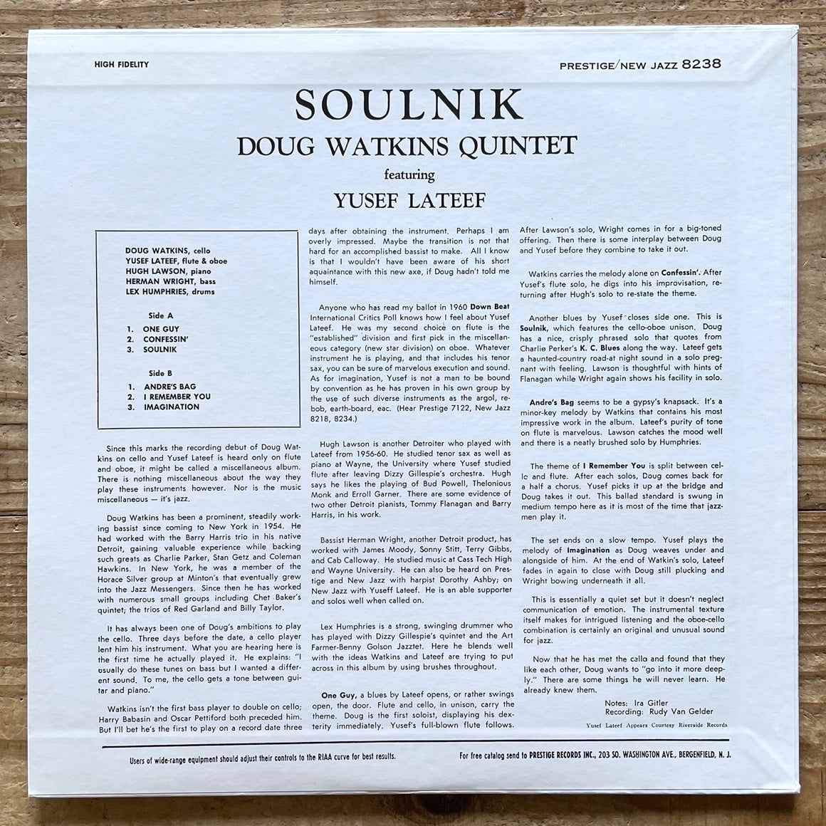 DOUG WATKINS feat. YUSEF LATEEF / SOULNIK on New Jazz - Japan LP NM VIJJ-30075