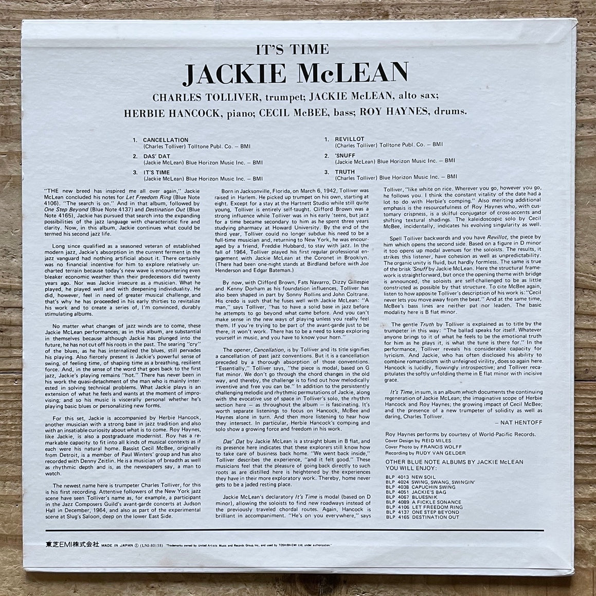 JACKIE McLEAN / IT'S TIME on Blue Note - Japan LP LNJ-80158