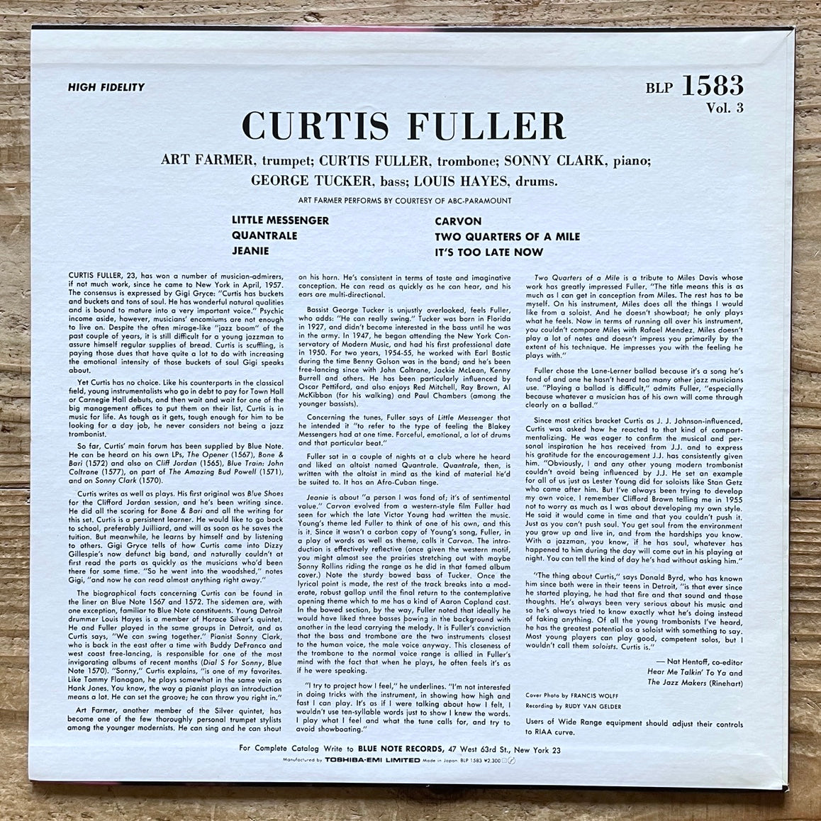 CURTIS FULLER / VOL.3 on Blue Note BLP 1583 - Japan MONO LP NM