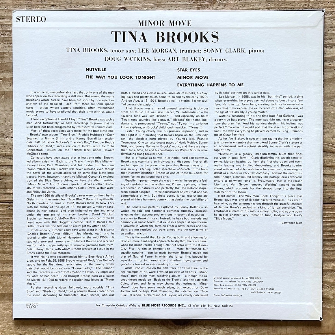 TINA BROOKS / MINOR MOVE on Blue Note - Japan King Original LP GXF-3072