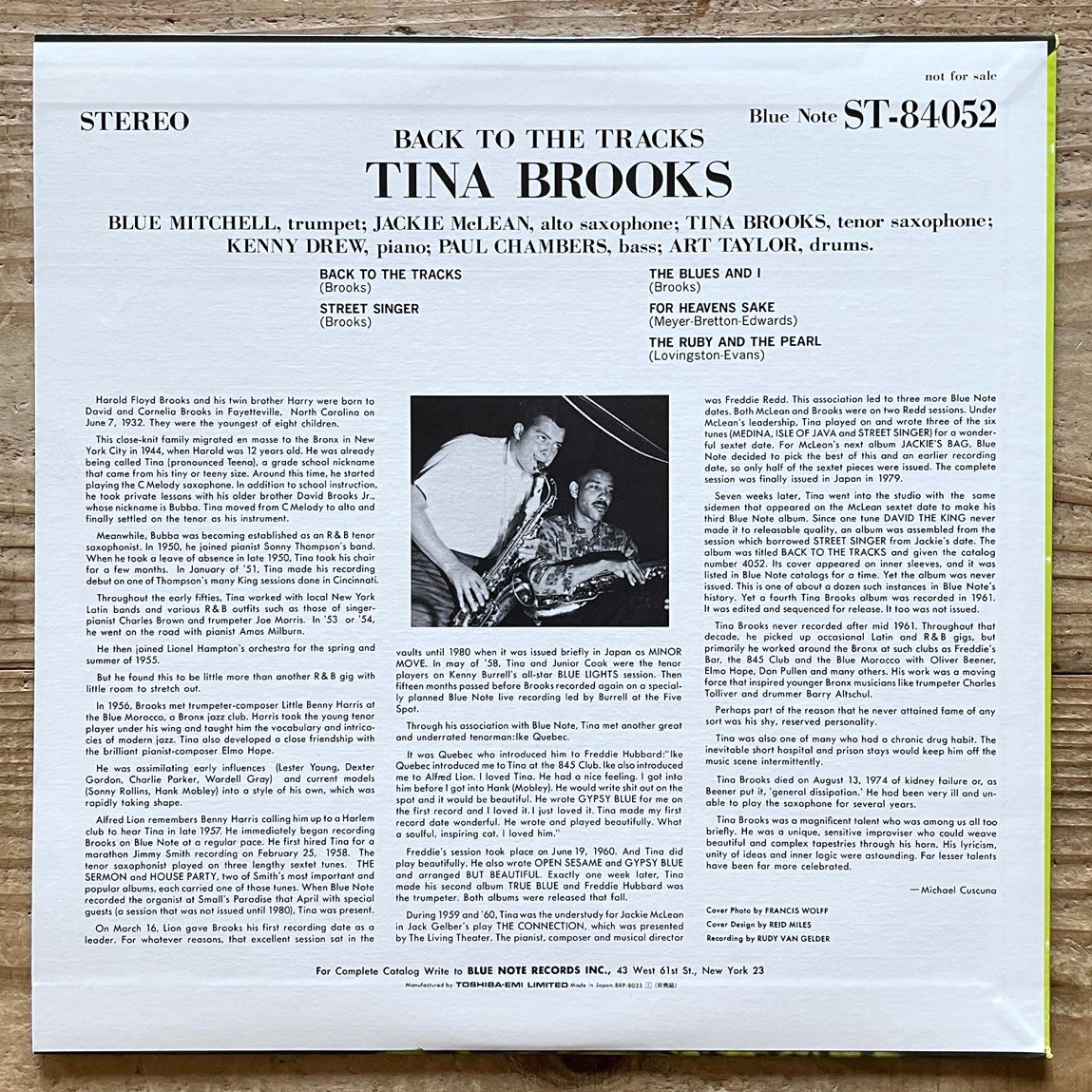 TINA BROOKS / BACK TO THE TRACKS on Blue Note - Japan Original PROMO LP NM BRP-8033