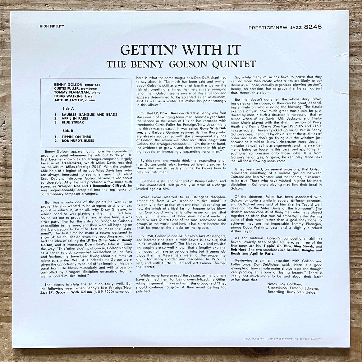 BENNY GOLSON / GETTIN' WITH IT on New Jazz - Japan LP NM WWLJ-7069
