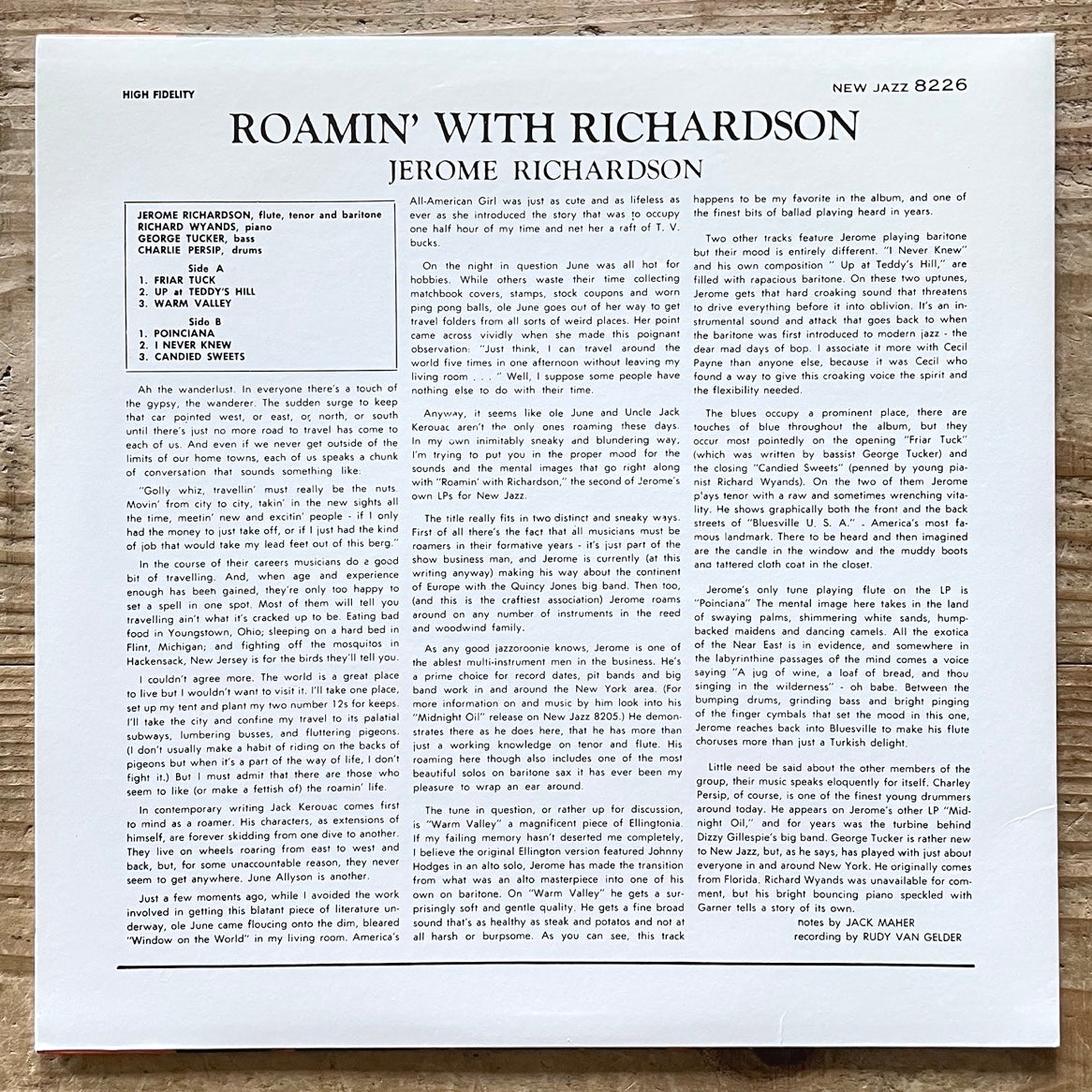 JEROME RICHARDSON / ROAMIN' WITH RICHARDSON on New Jazz - Japan LP NM WWLJ-7027 obi