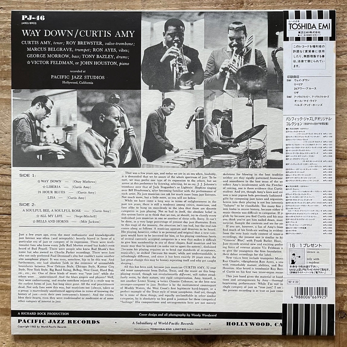 CURTIS AMY / WAY DOWN on Pacific Jazz - Japan MONO LP NM Marcus Belgrave PJ-0046 obi