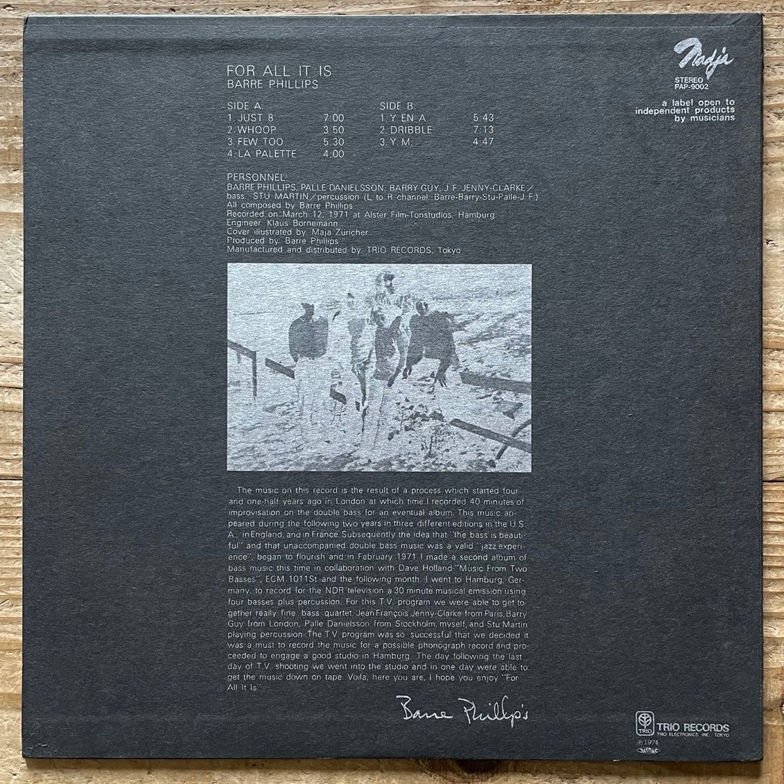 BARRE PHILLIPS / FOR ALL IT IS on German Japo - Japan Nadja LP NM PAP-9002