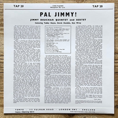 JIMMY DEUCHAR, TUBBY HAYES / PAL JIMMY on UK Tempo - Japan Heavy Vinyl reissue NM TAP 20