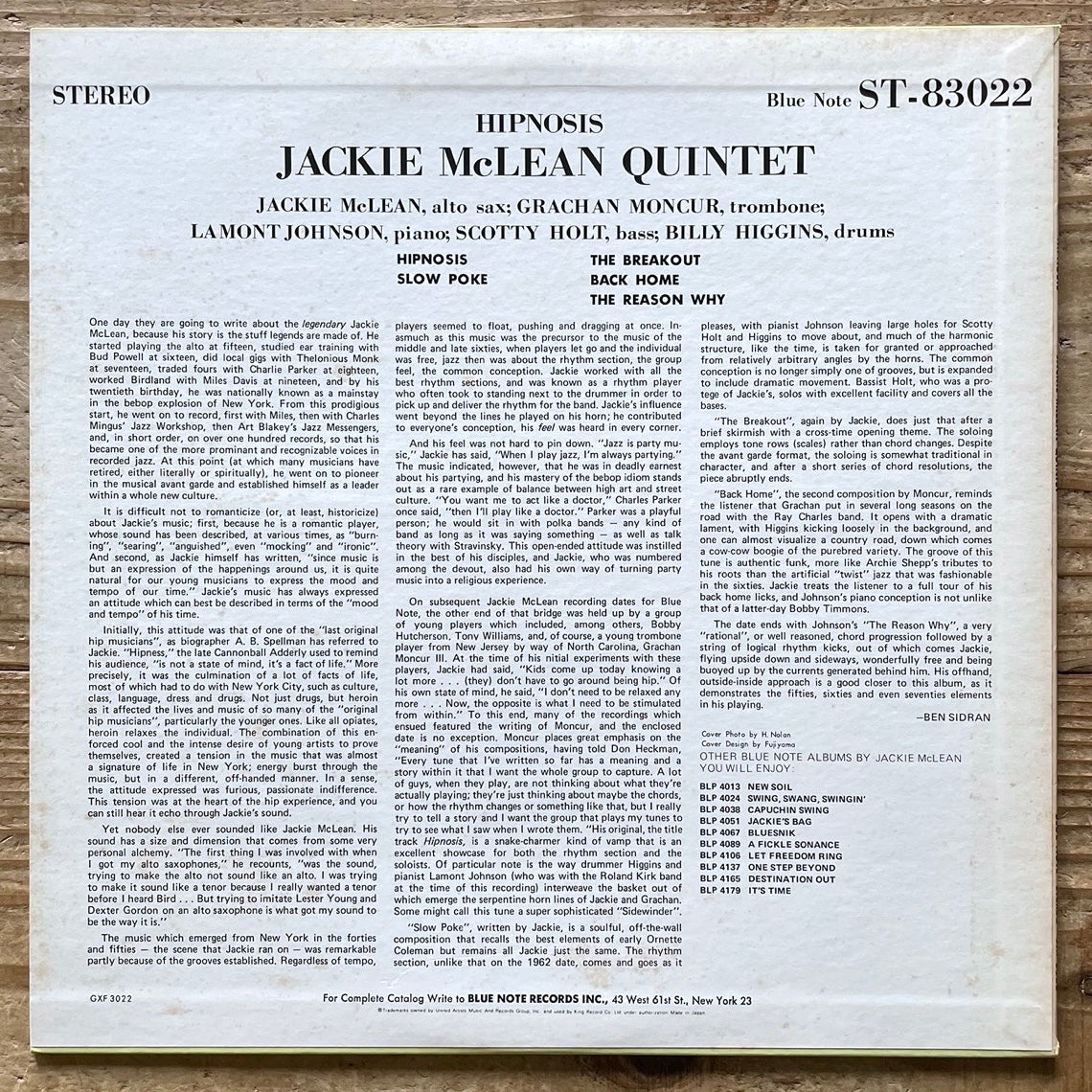 JACKIE McLEAN QUINTET / HIPNOSIS - Japan Blue Note King Original LP GXF-3022