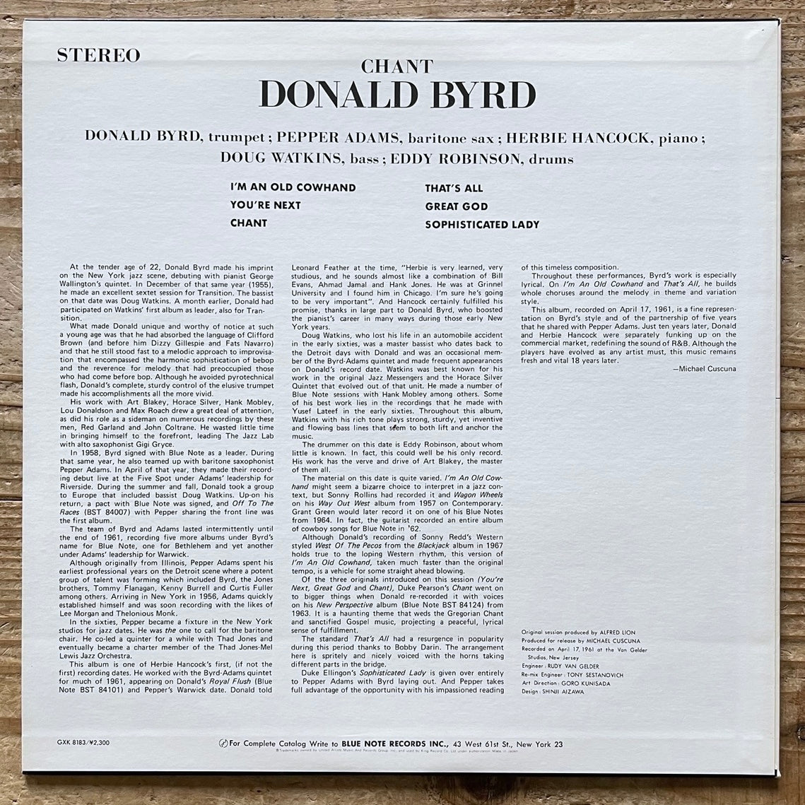 DONALD BYRD / CHANT - Japan Blue Note King Original LP GXK-8183
