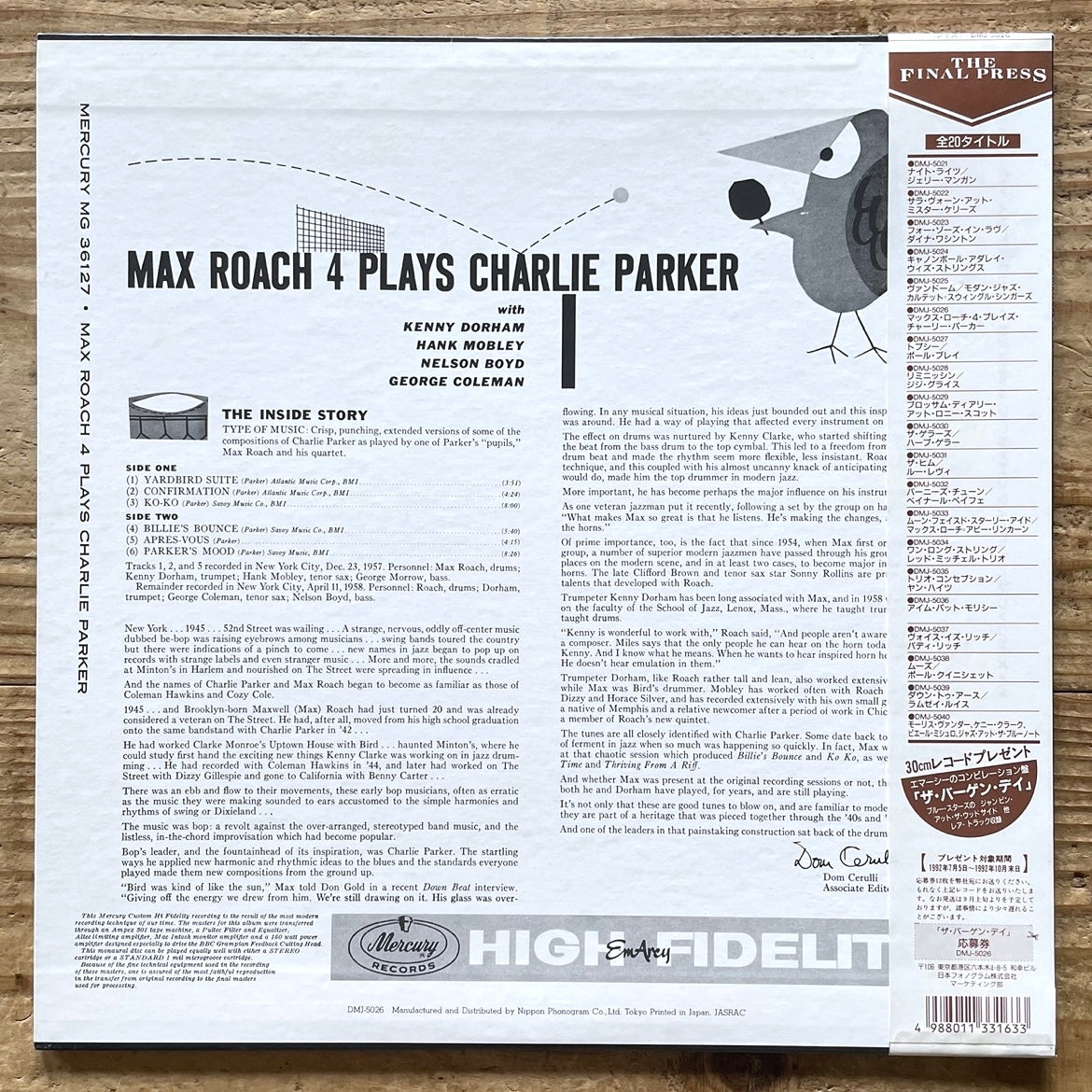 MAX ROACH 4 PLAYS CHARLIE PARKER on Mercury - Japan MONO LP NM DMJ-5026 obi