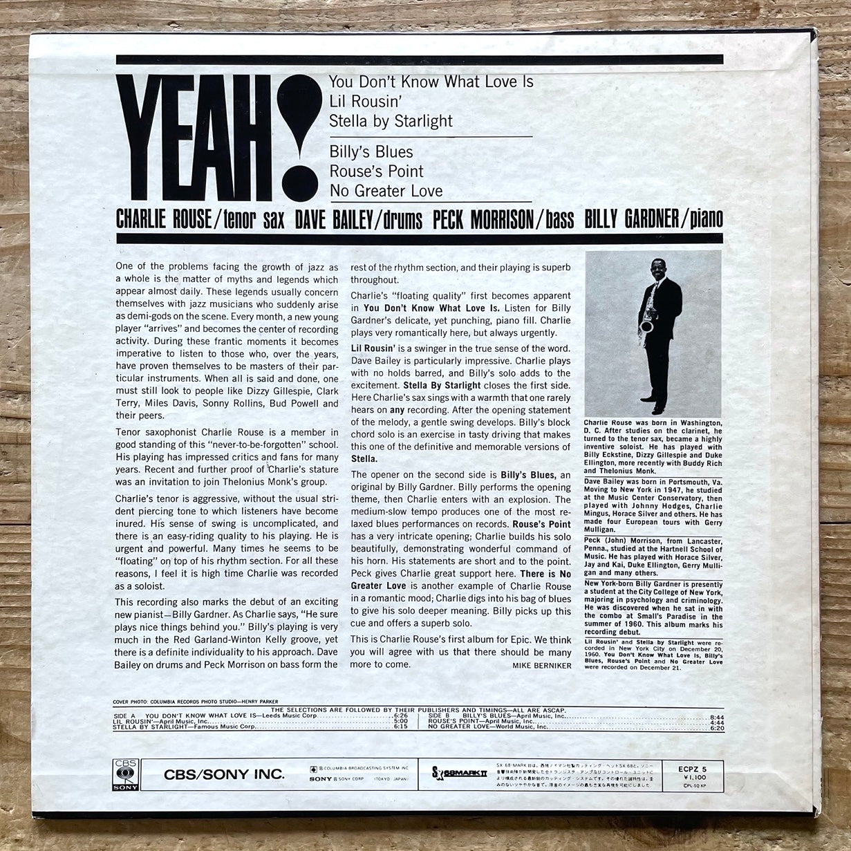 CHARLIE ROUSE / YEAH! on Epic - Japan LP ECPZ-5