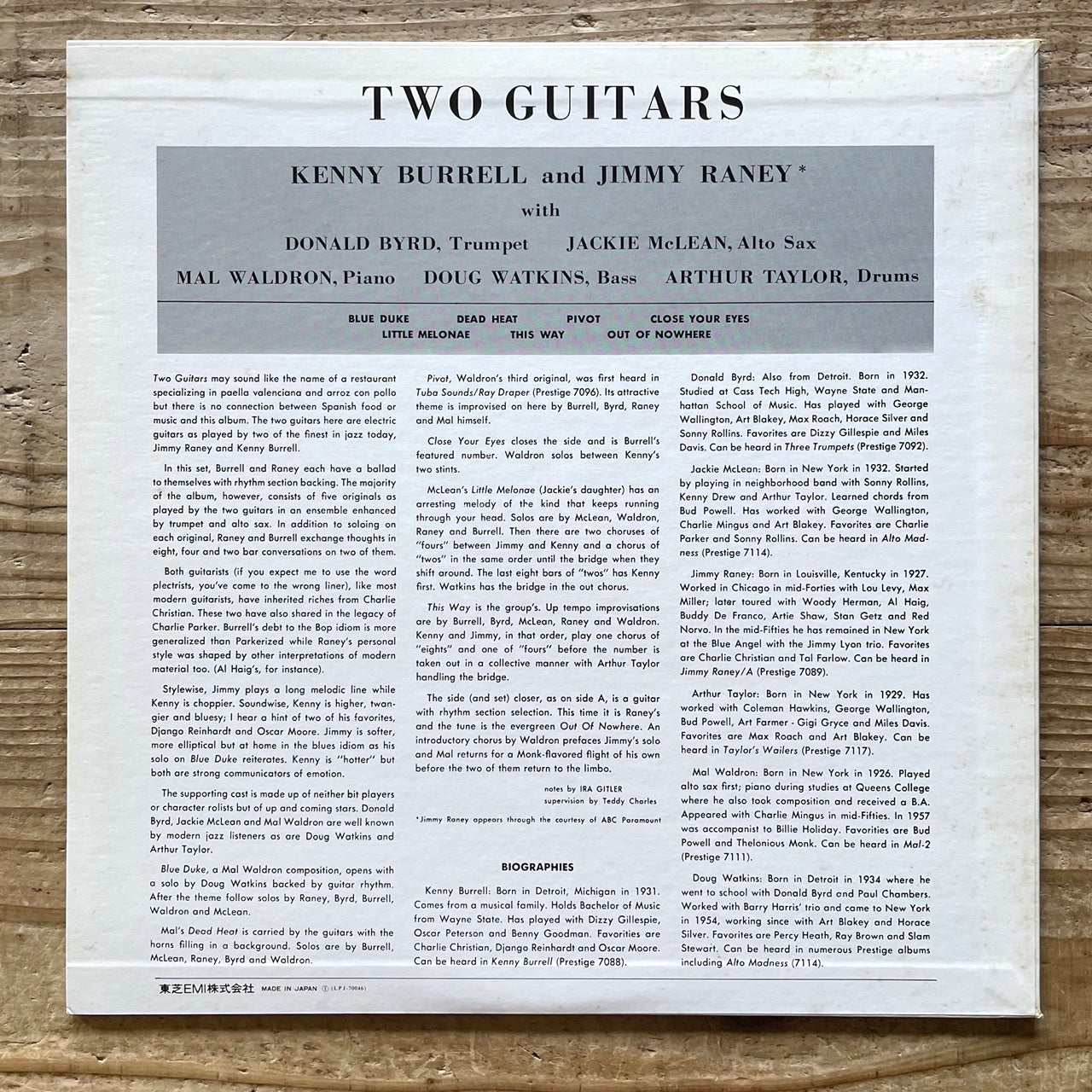 KENNY BURRELL - JIMMY RANEY / TWO GUITARS on Prestige - Japan LP LPJ-70046