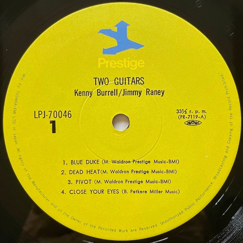 KENNY BURRELL - JIMMY RANEY / TWO GUITARS on Prestige - Japan LP LPJ-70046
