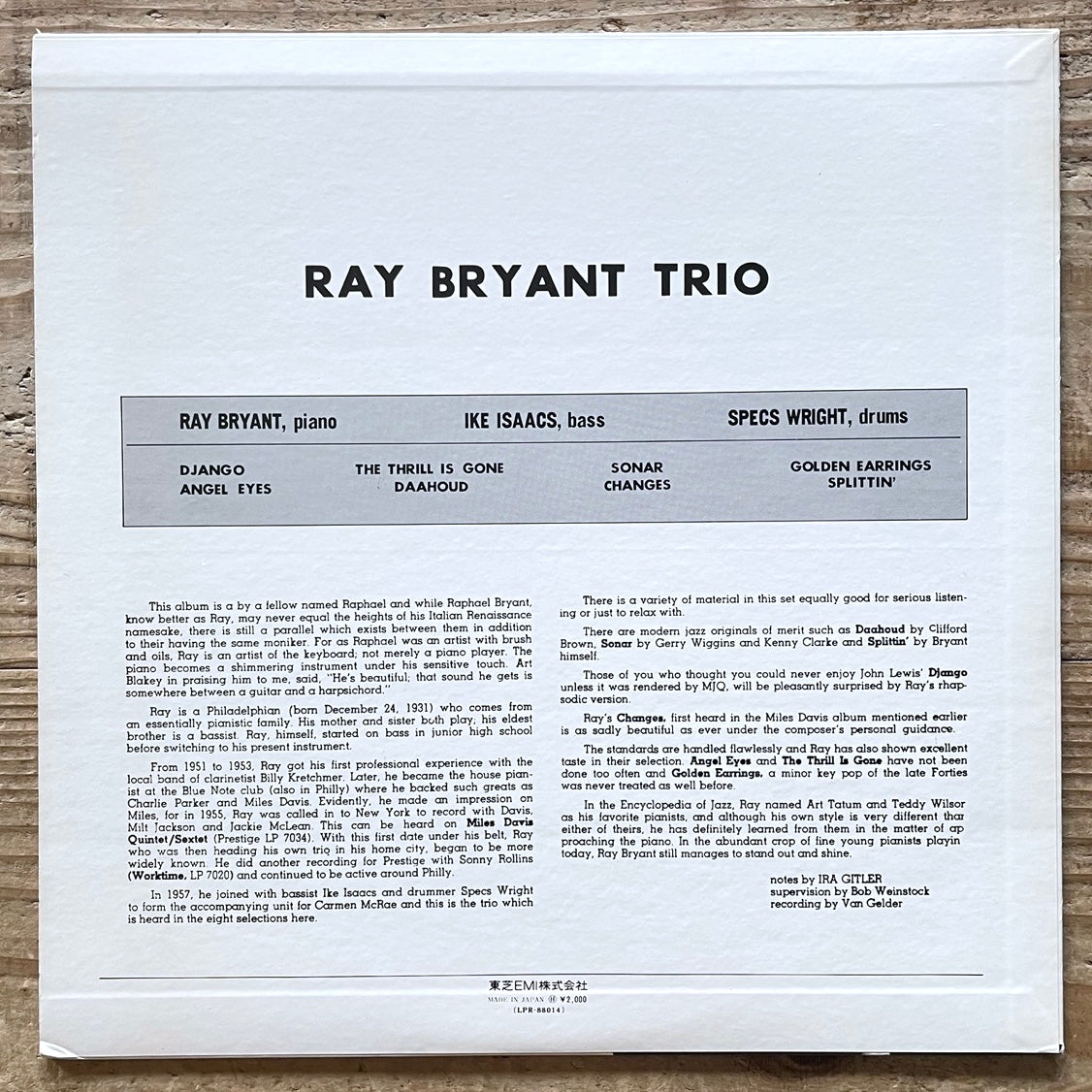 RAY BRYANT TRIO on Prestige - Japan MONO LP LPR-88014